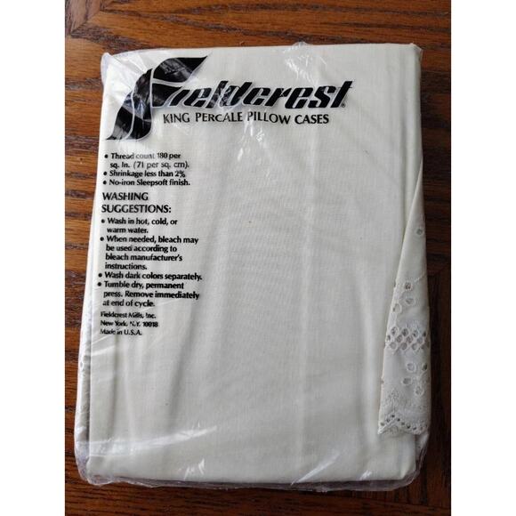 2 King Fieldcrest Pillowcases Ruffle Eyelet Trousseau Lace Percale Ivory NWT - Picture 6 of 7
